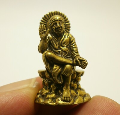 SAI BABA OF SHIRDI MINI STATUE FIGURINE SPIRITUAL MASTER OM BLESSED BRASS AMULET