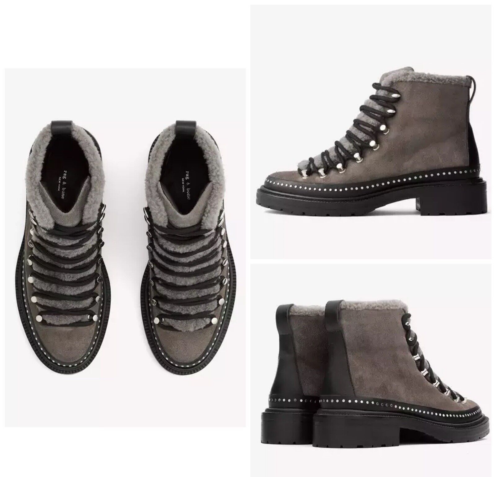Pre-owned Rag & Bone $695  Compass Shearling Suede Boots In Grey Size: 36.5 (us 6.5) In Gray