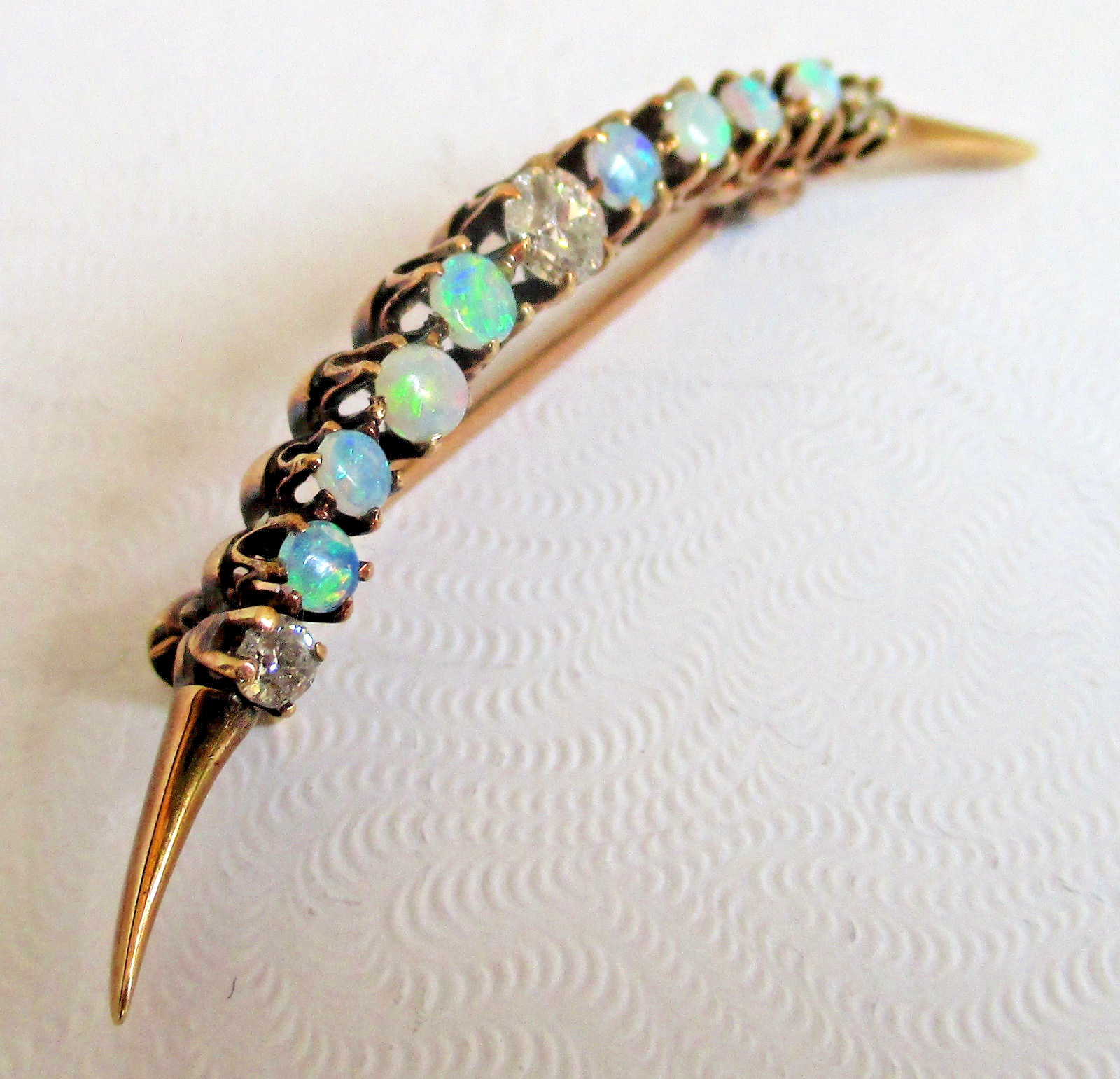14K 15K Rose Gold .40TCW European Cut Diamond Natural Opal Crescent Moon Brooch