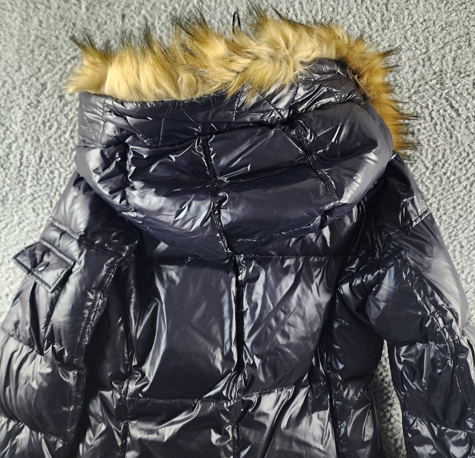 AQUA Gloss Allie Faux Fur Trim Down Puffer Jacket Women's S Jet/Natural L/S - Picture 16 of 16
