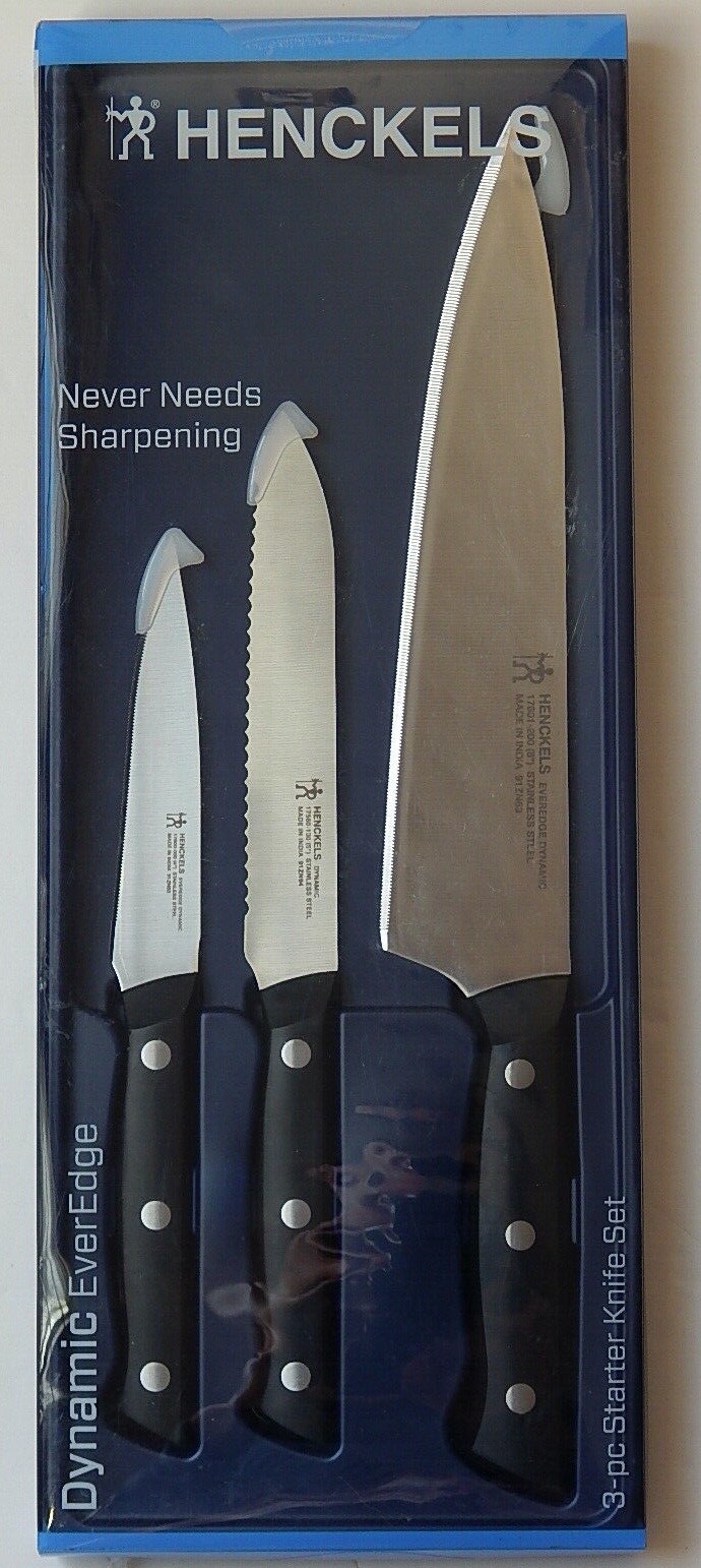  HENCKELS DYNAMIC EVER EDGE NEVER NEEDS SHARPENING 3 PC. STARTER KNIFE SET NEW 