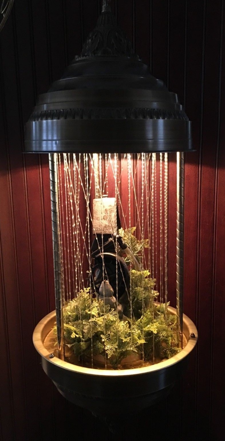 Vintage Oil Drip Rain Hanging Lamp with Mill & Water Wheel 34” Tall