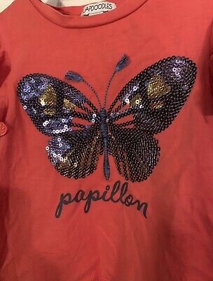 FLAPDOODLES GIRLS Size 4 Sequin Butterfly Top Short Sleeve EUC