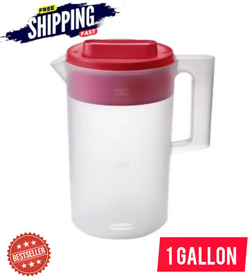 Rubbermaid, 1 Gallon, 1 Pack, Red, Plastic Simply Pour Pitcher with Multifunctio