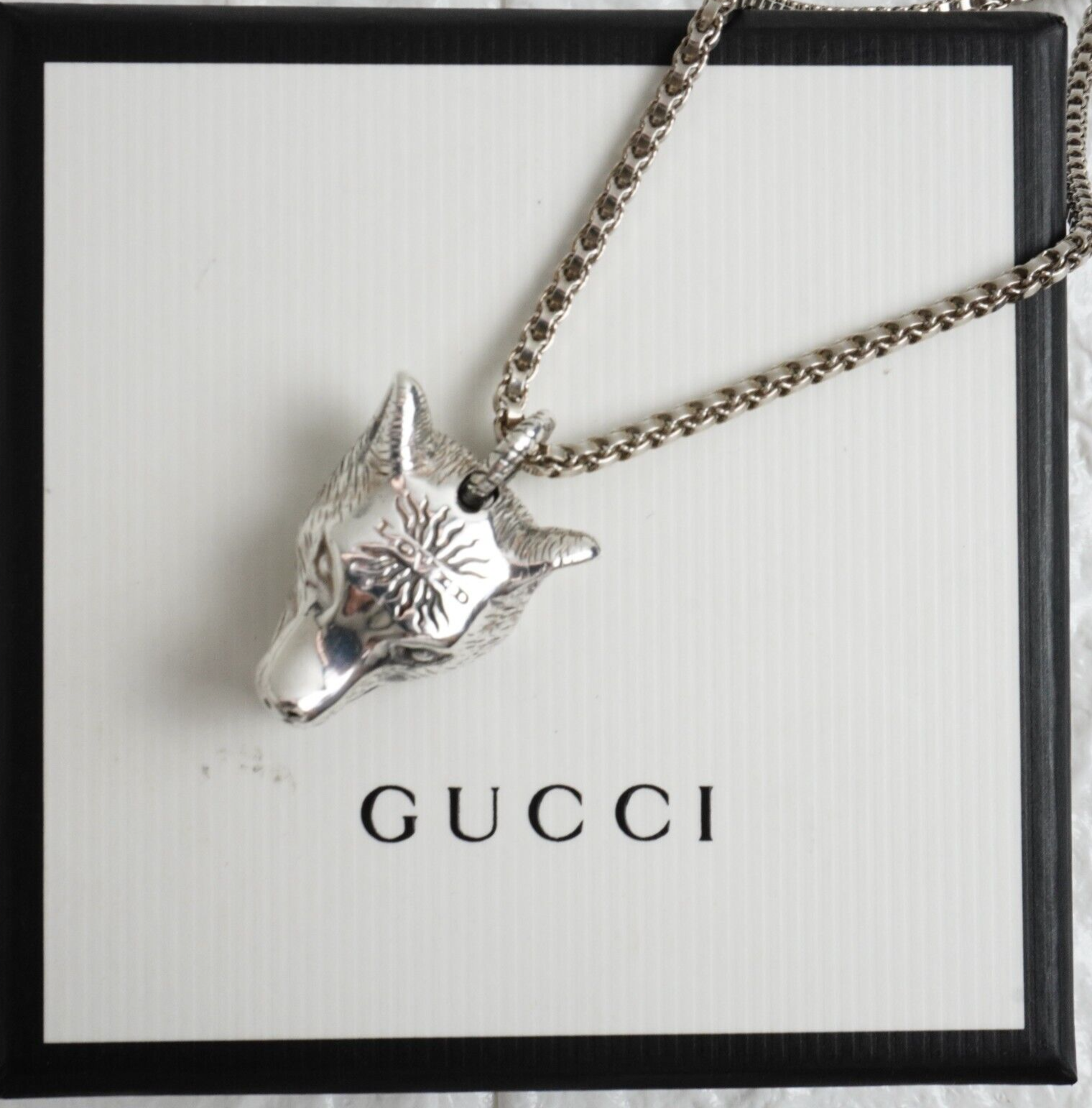 GUCCI Anger Forest Wolf Head Necklace Silver SV 925 Men's