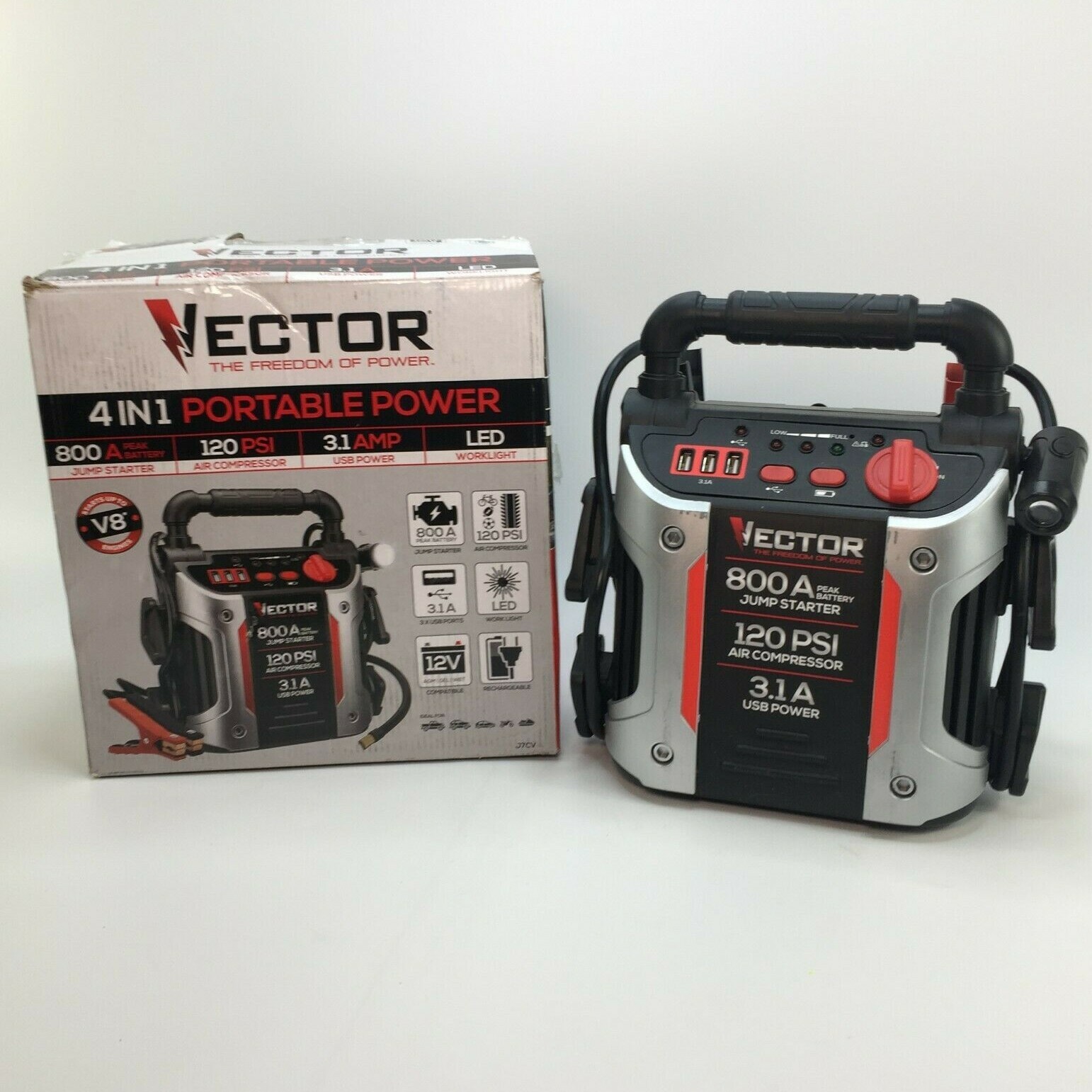 Vector J7cv 800 Peak Amp Jump Starter With 120 Psi Compressor, Triple
