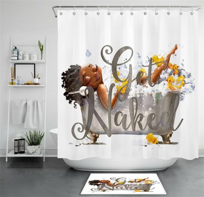 Bubble Bath Little Yellow Duck Get Naked Shower Curtain Bathroom Accessory Sets