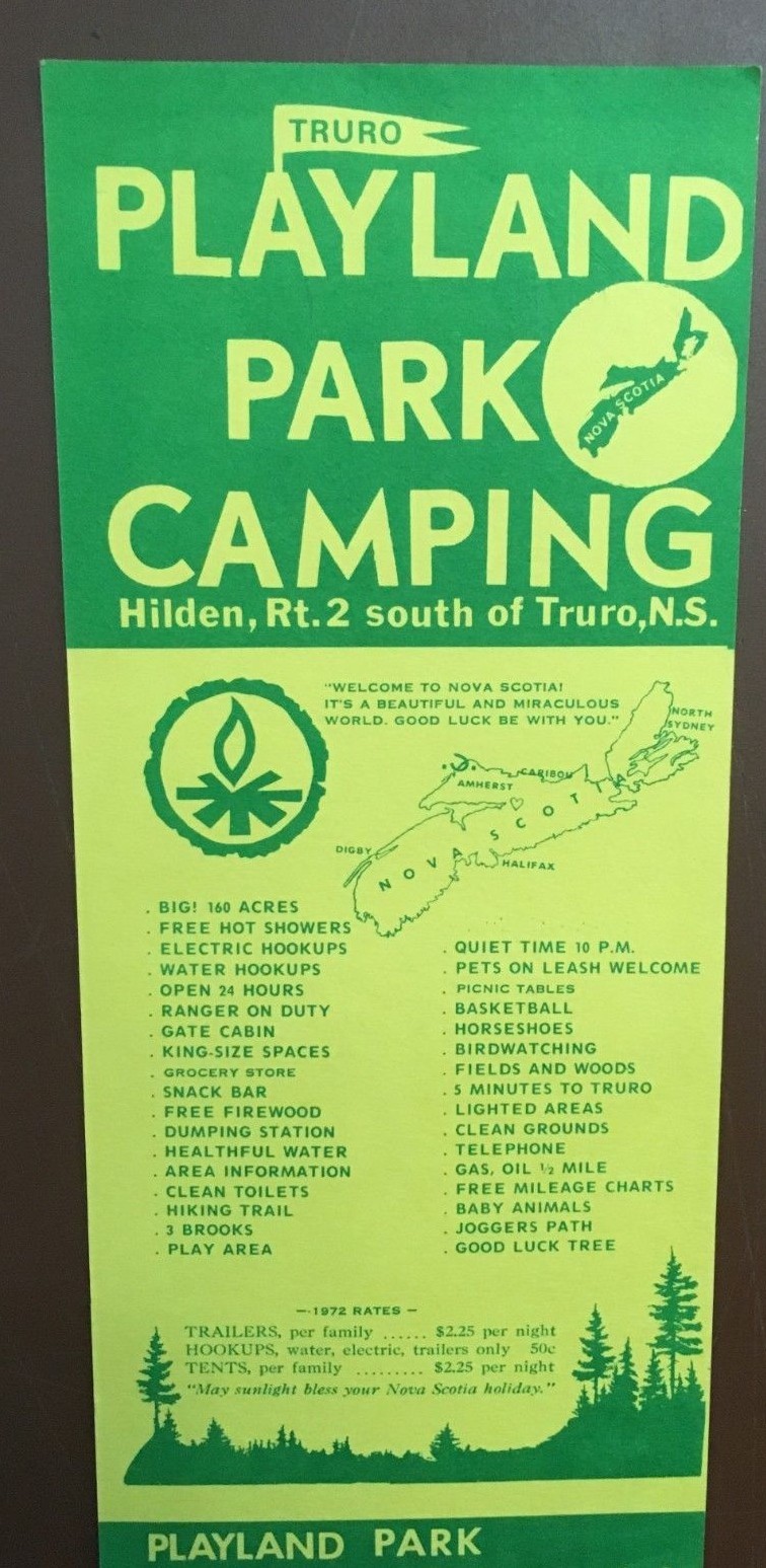 1970'S TOURIST ADVERTISING CARD PLAYLAND CAMPING PARK TRURO NOVA SCOTIA