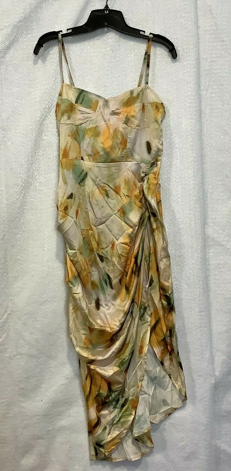 Chic Me Womens Abstract Spaghetti Strap High Slit Ruched