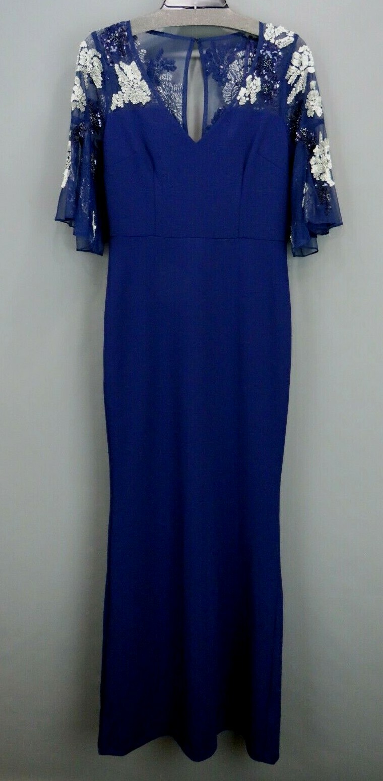 Aidan Mattox V-Neck Flutter-Sleeve Beaded Crepe Gown $395