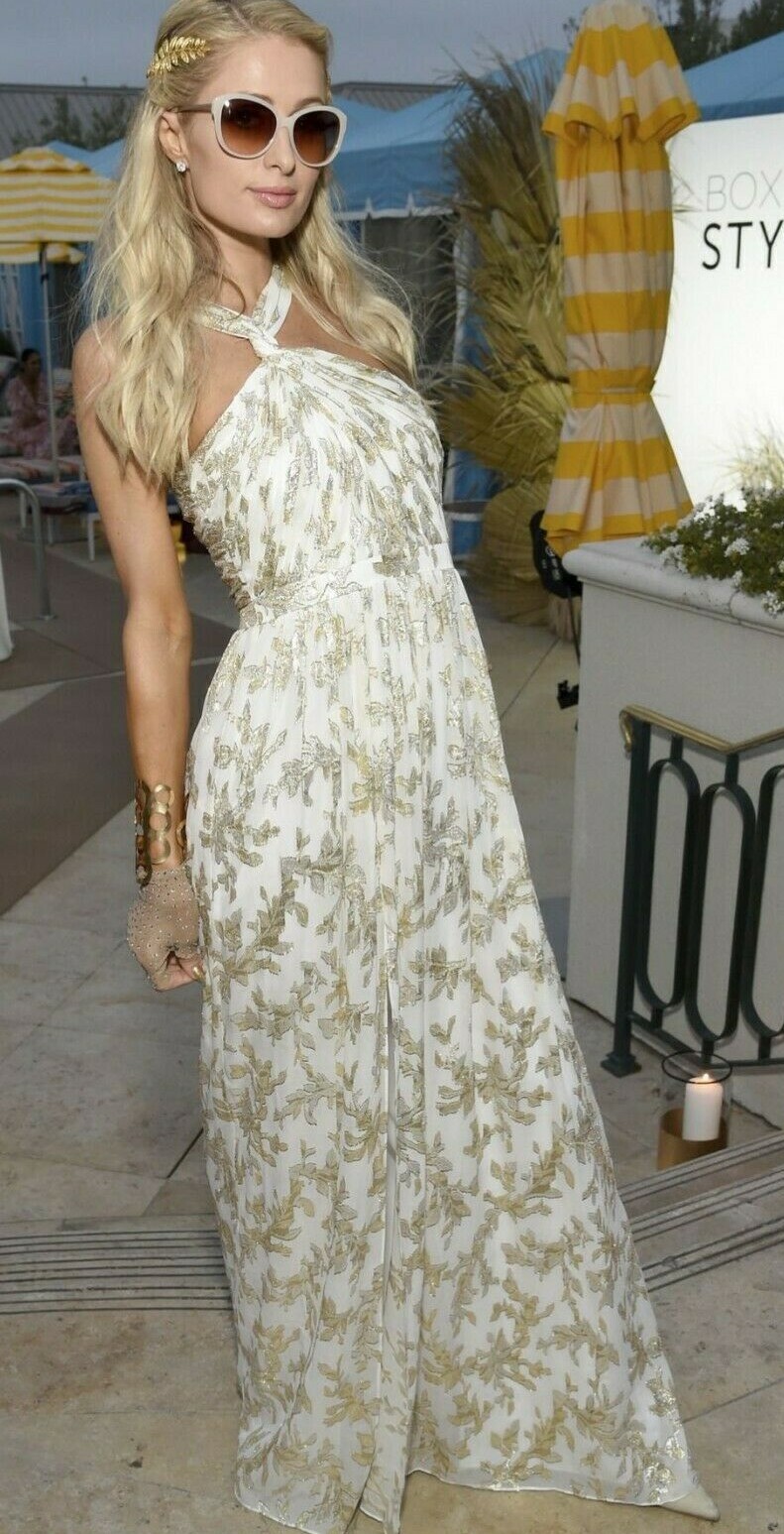 Pre-owned Rachel Zoe Bella Ecru Metallic Fil Coupe Twist Halter Dress Gown $625 12 In Multicolor