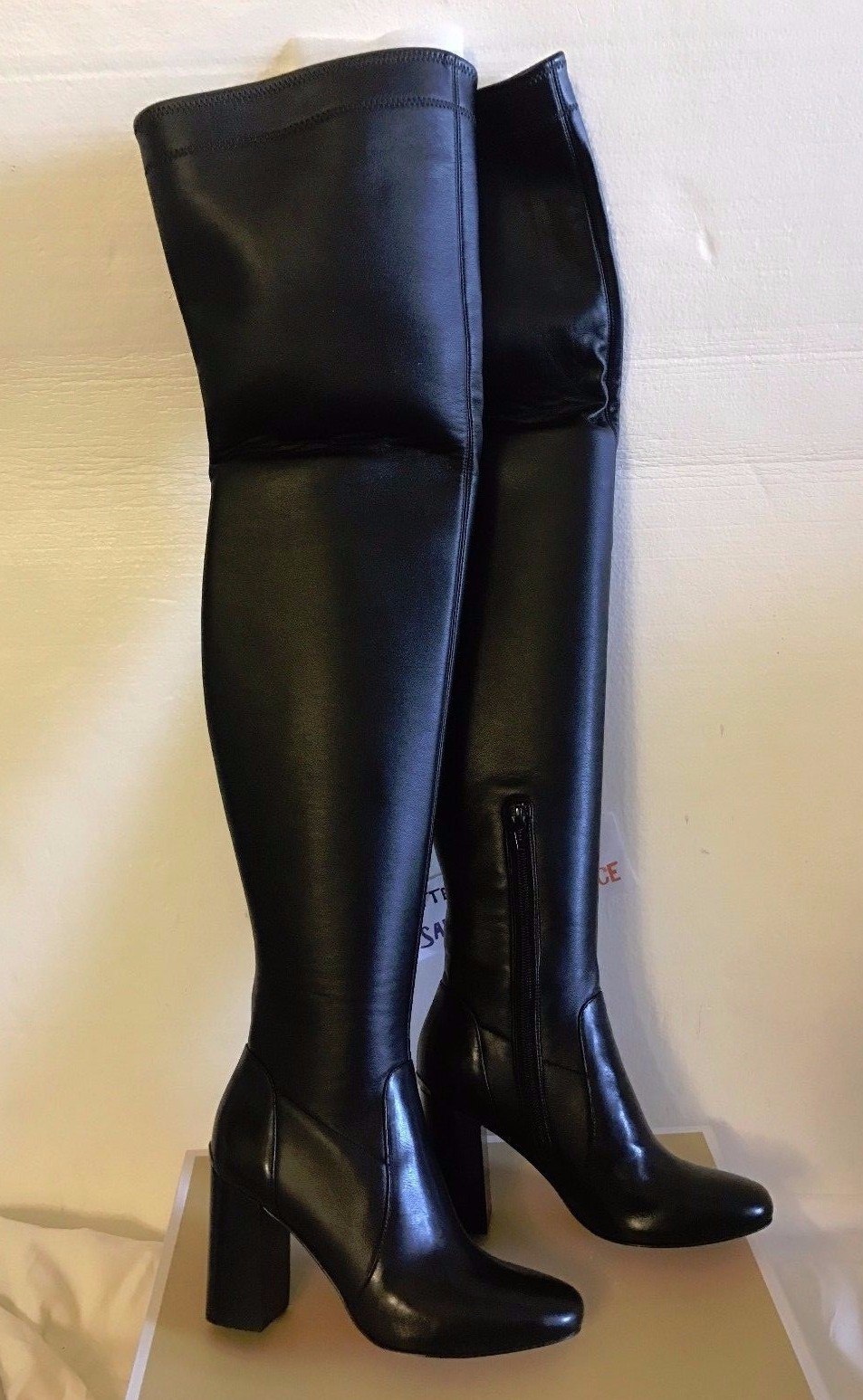 Pre-owned Michael Kors Michael  Chase Over The Knee Boots Black Leather 5.5m $350.00