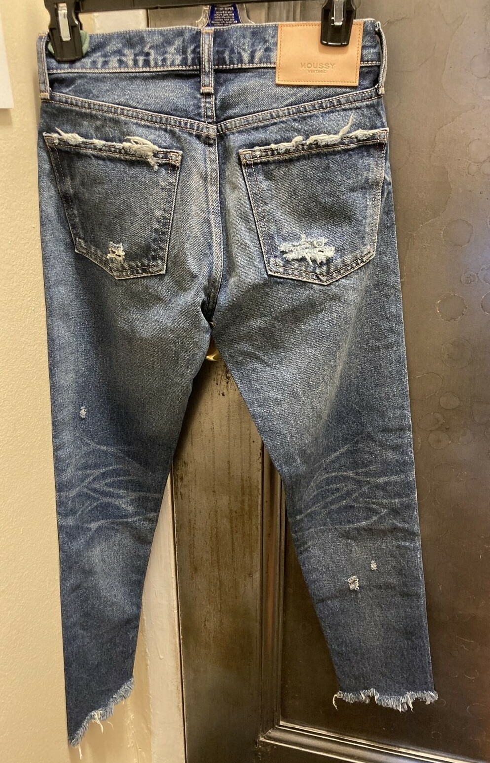 Pre-owned Moussy Vintage Kelley Jeans 24 Distressed Cropped Dark Blue $325