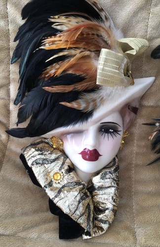 Very Unique Creations Porcelain Masks, Set of 2, Art Deco  Wall Hangings