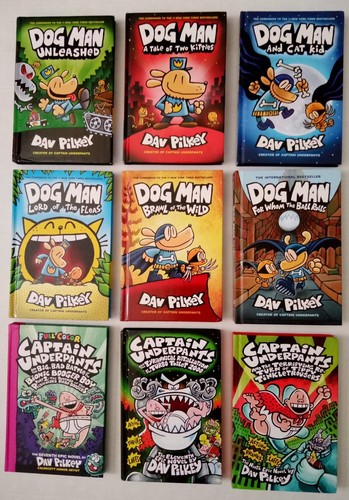Dog Man (6) & Captain Underpants (3), Lot Of 9 Hardcover Books By Dav Pilkey. Dog Man (6) & Captain Underpants (3), Lot Of 9 Hardcover Books By Dav Pilkey.