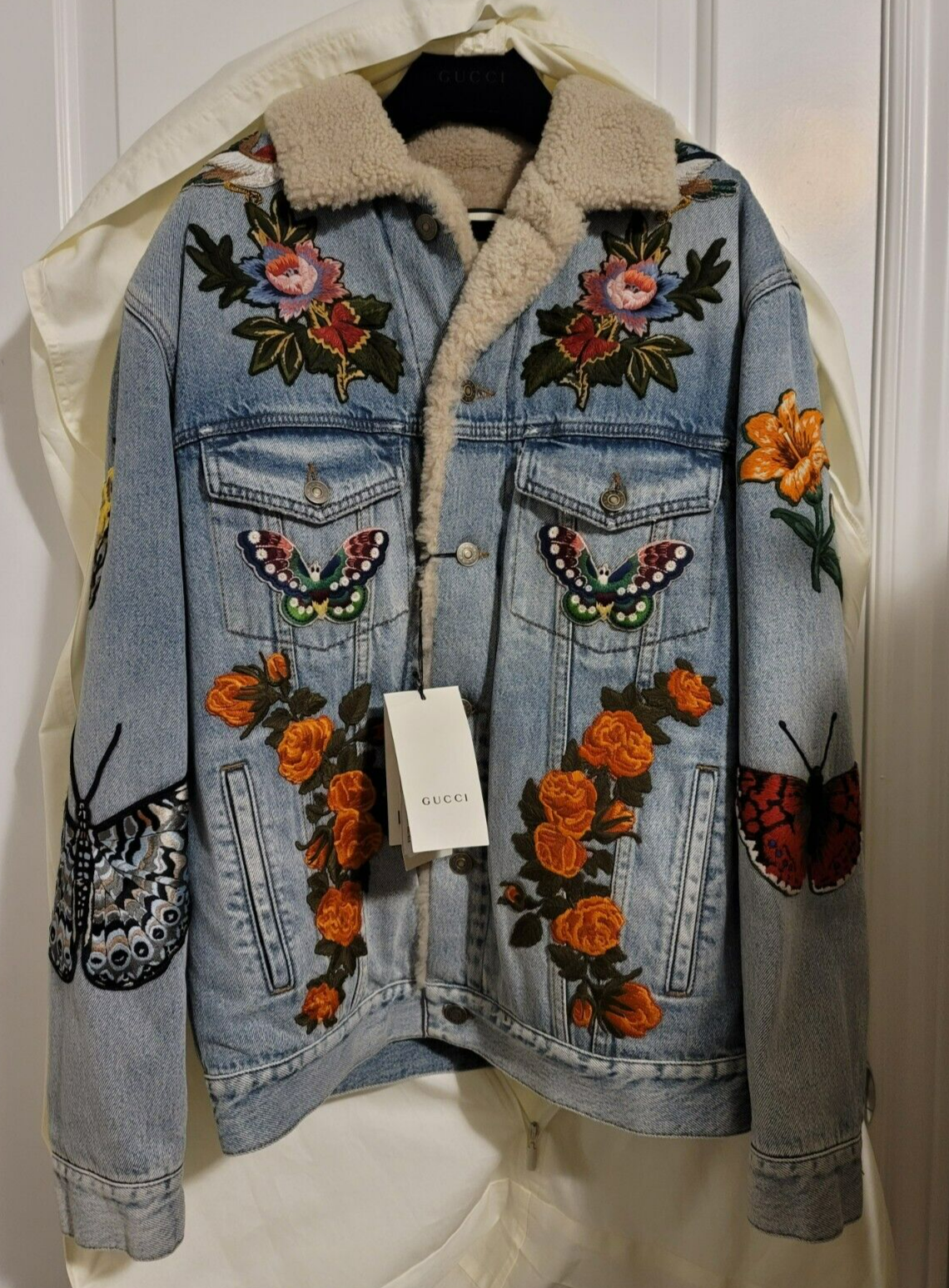 GUCCI sz IT 44 US XS Mens Embroidered Denim Jacket with Shearling RRP 8000  CAD