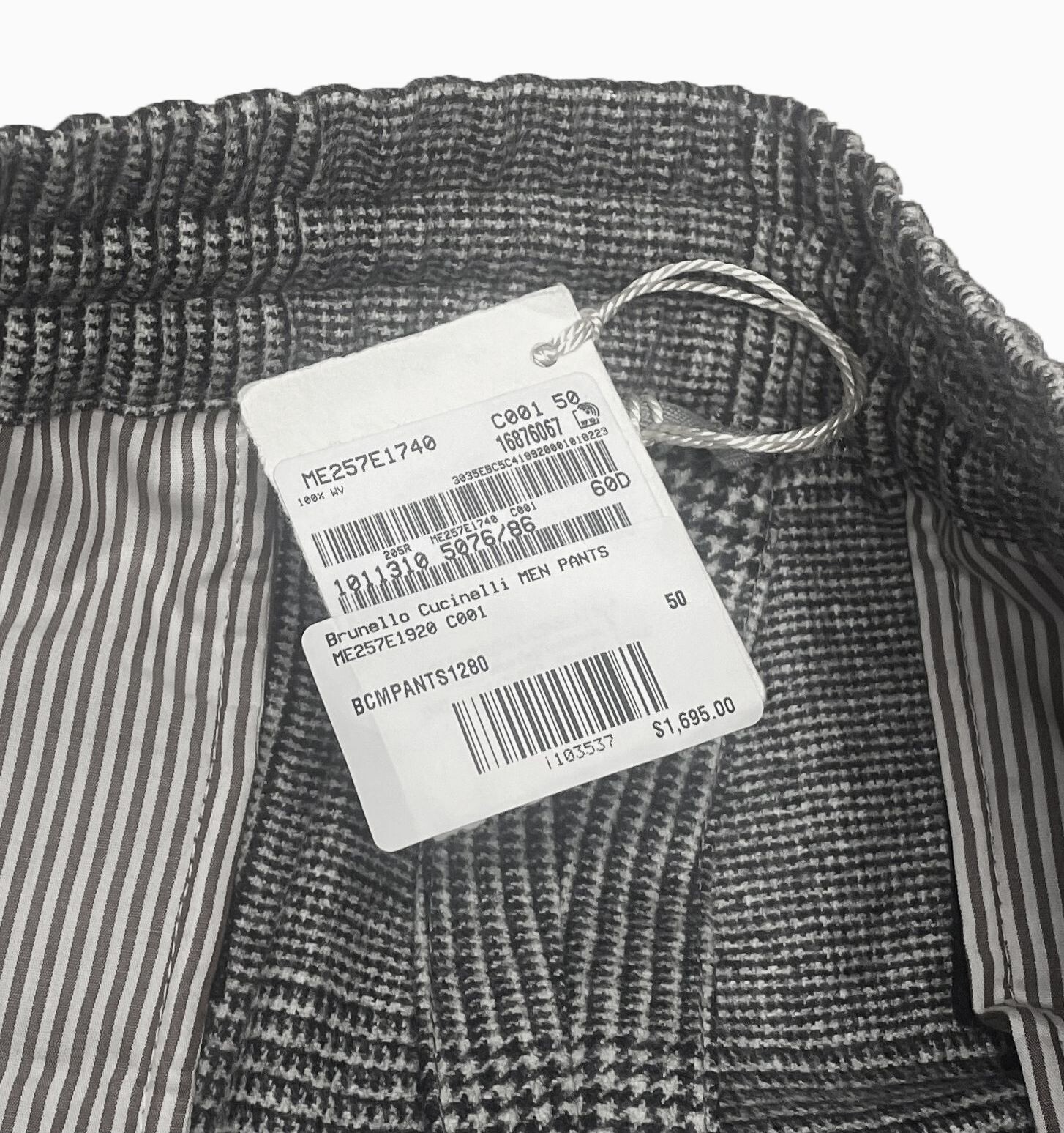 Pre-owned Brunello Cucinelli Men's Pants Size 34 / 50 Wool Plaid Drawstring - $1,695 In Gray