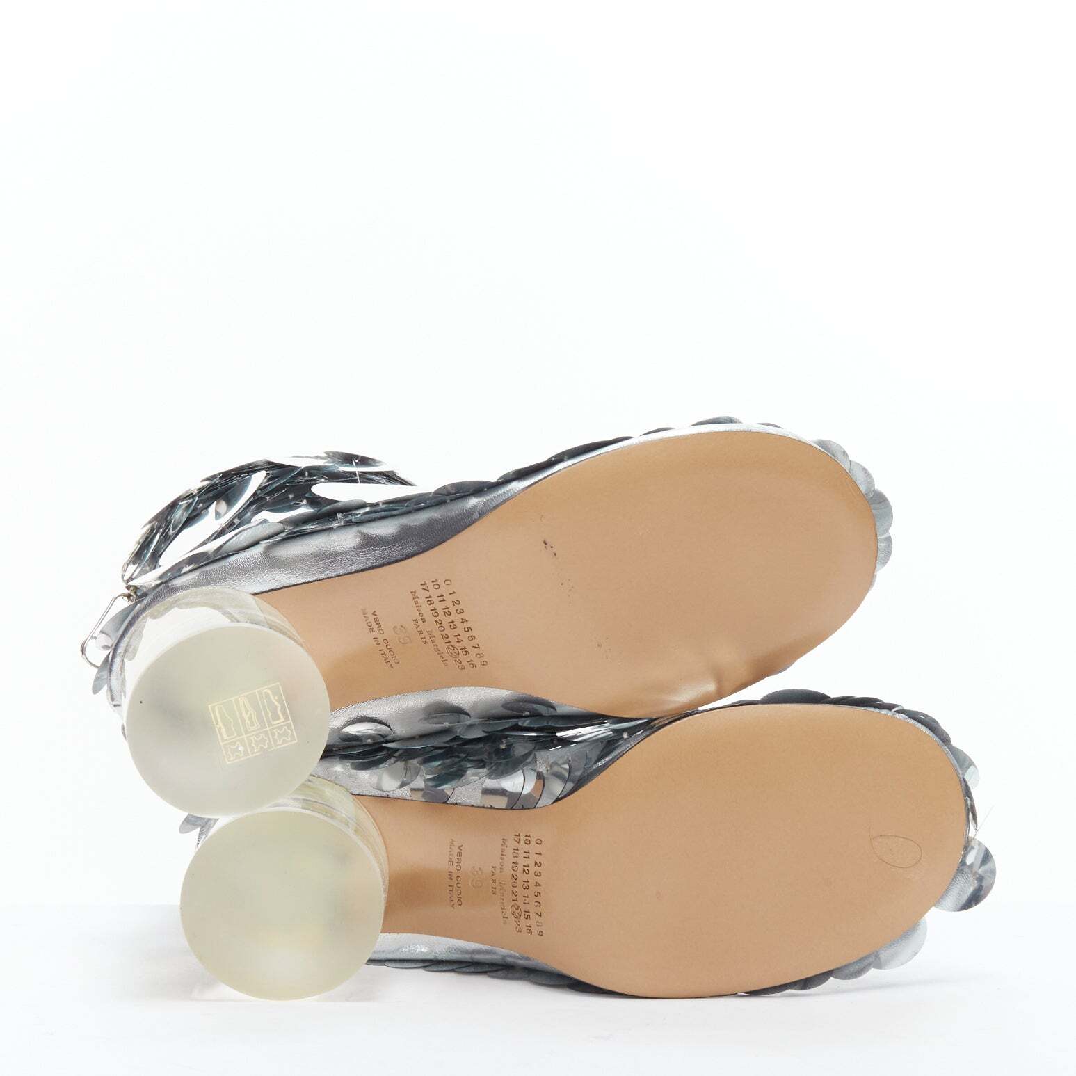 MAISON MARGIELA silver pailette clear lucite heels ankle MAISON MARGIELA silver pailette clear lucite heels ankle