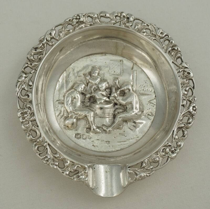 Vintage Netherlands Cast Solid Silver Round Ashtray, Amsterdam 1954, 80mm, 33g.