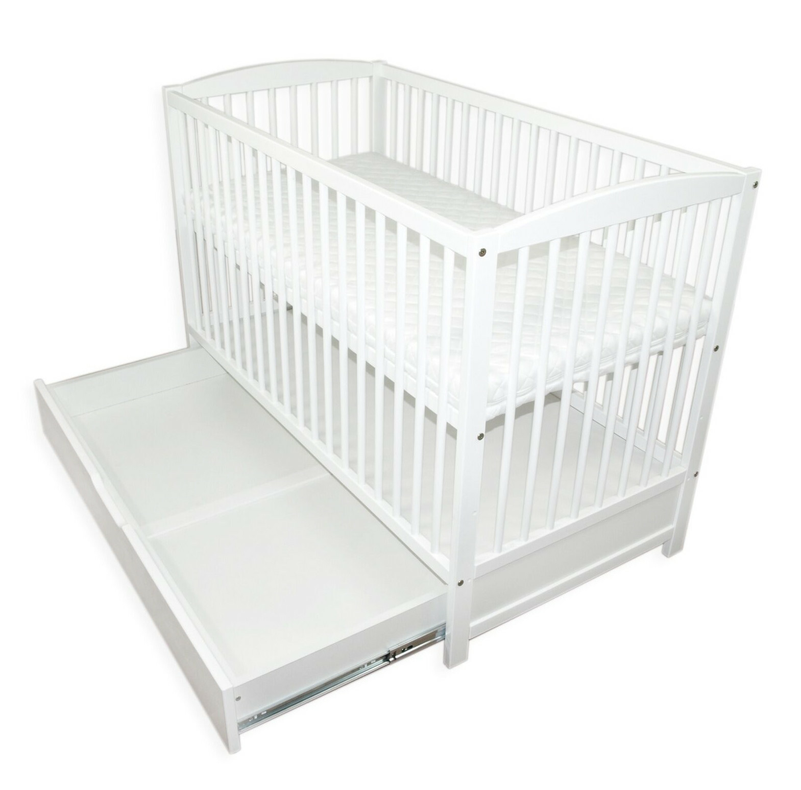 Babybett Kinderbett Gitterbett Holz 120x60 Weiß Schublade + Matratze NEU