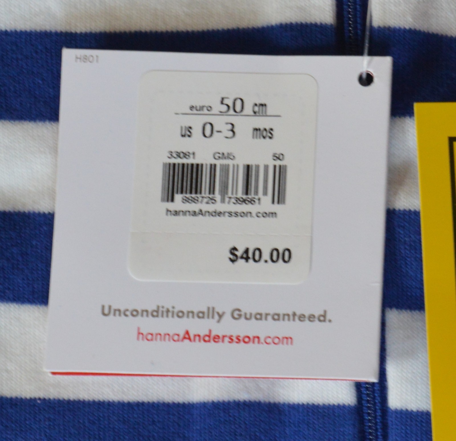 NWT Hanna Andersson Baby Sleeper PJs Pajamas Blue White Stripe Size 50 0-3 Mos