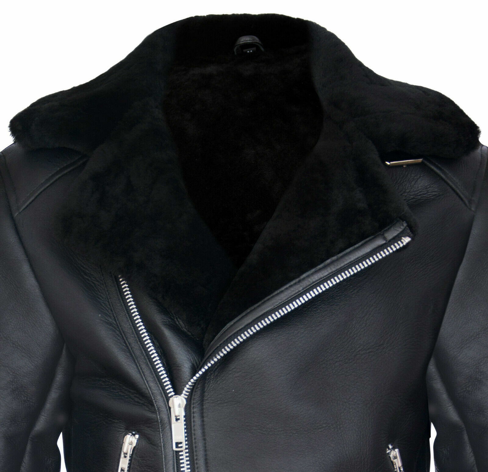 Pre-owned Infinity Men's Black Retro Raf B3 Pilot Real Sheepskin Shearling Biker Leather Jacket