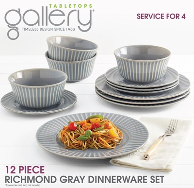 Tabletops Gallery 12Pc Richmond Grey Dinnerware Set