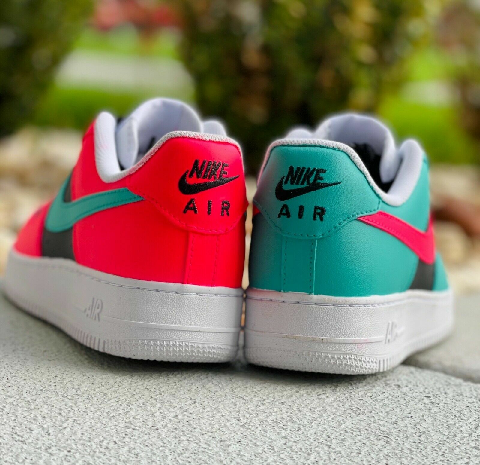 Pre-owned Nike Air Force 1 Custom Shoes Low South Beach Miami Vice Pink Teal Black White