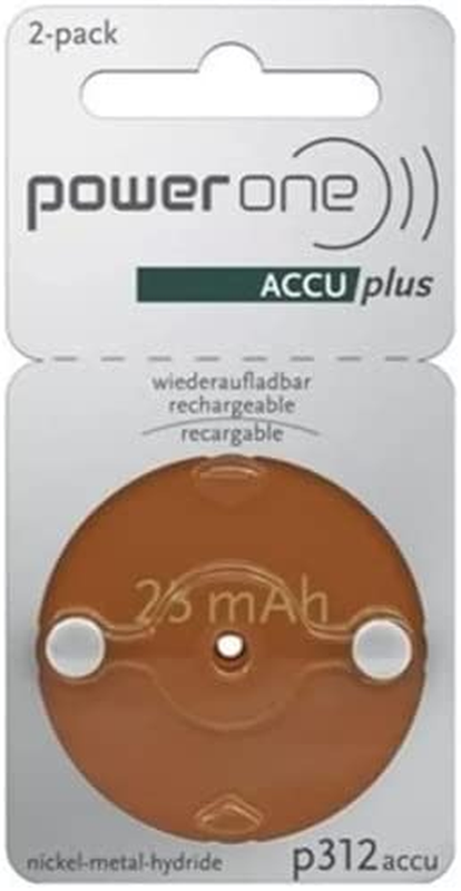 Power One ACCU Plus Size 312 Rechargeable Hearing Aid Batter