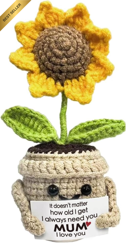 Mini Birthday Presents for Mum, Handmade Crochet Small Sunflower Ornament, Cute