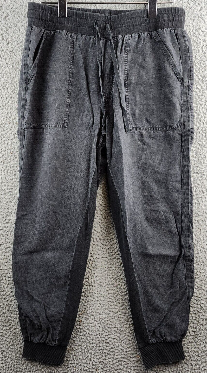 Splendid Lakeside Cropped Jogger Pants Women's M Charcoal Linen Blend Drawstring - Picture 2 of 15