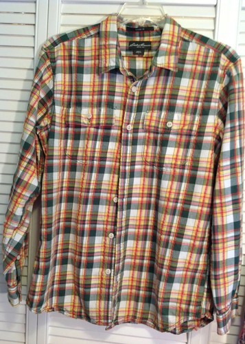 Lot Of 2 Eddie Bauer Men's Flannel Shirt Size Large 100% Cotton Green/Red Plaid