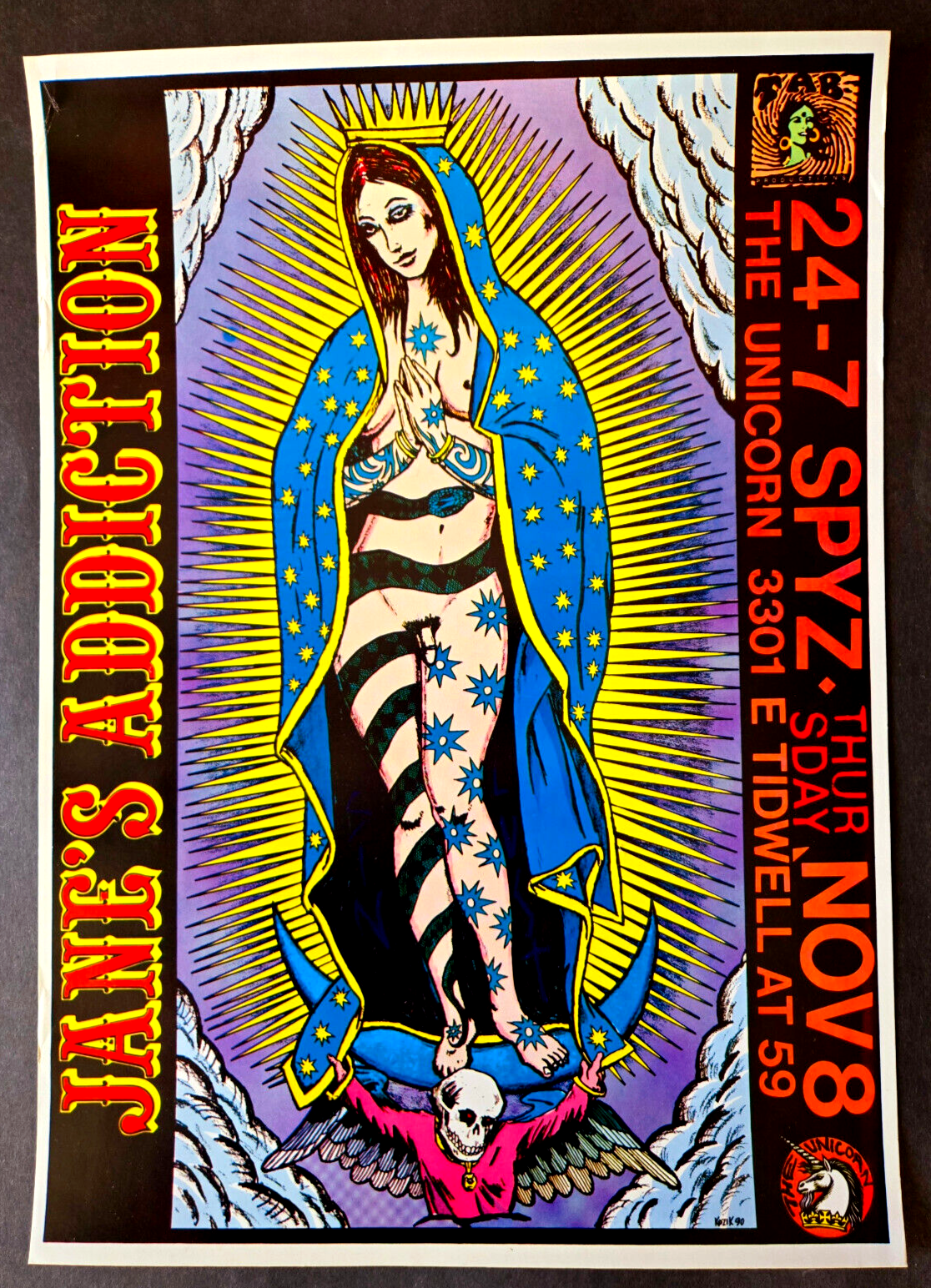 KOZIK JANE'S ADDICTION ポスター Jane's Addiction Kozik 1990 Tranny Madonna at The Unicorn
