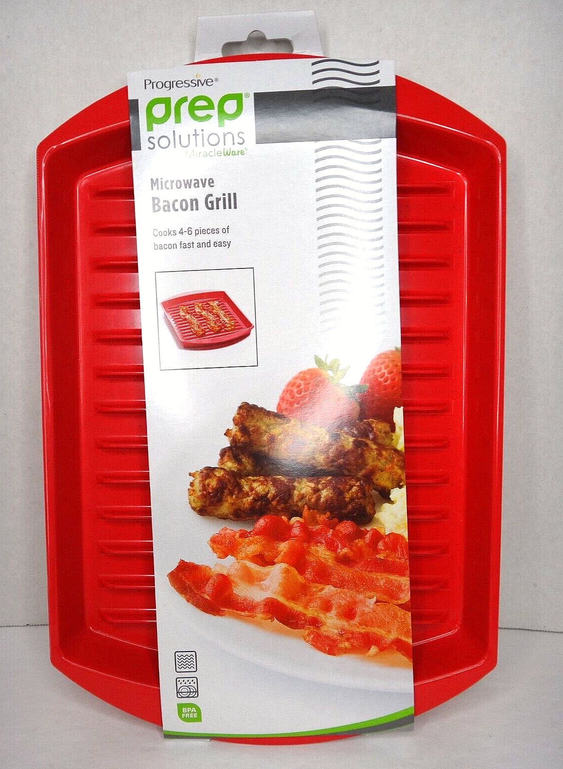 NEW!! Progressive Prep Solutions MiracleWare Microwave Bacon Grill, 11 x 7, Red