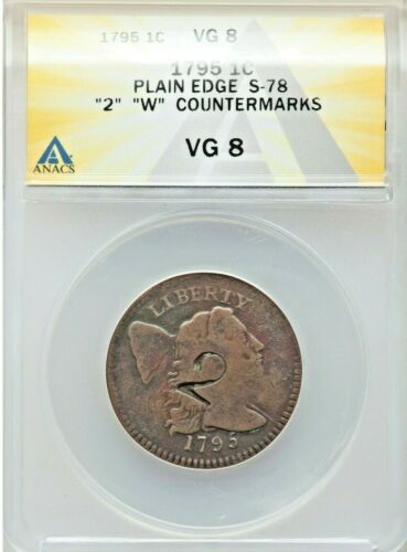 1795 1c PL EDGE S-78 ANACS VG8 GORGEOUS COIN WITH 2 PLEASING COUNTER MARKS