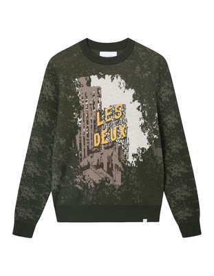 Les Deux Intarsia Wool Knit Crewneck Мужчины канифоль/оливковая ночь