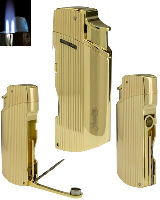 PASSATORE ''CANNES'' 2 FLAME JET CIGAR LIGHTER w 8mm PUNCH & CIGAR POKER 35mm GOLD