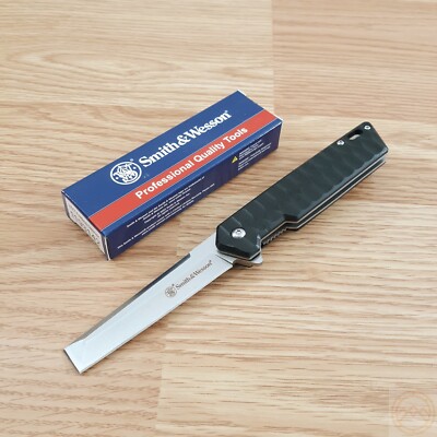 Smith & Wesson 3.25'' Cleaver Folding Knife Stainless Steel Blade Sculpted G10
