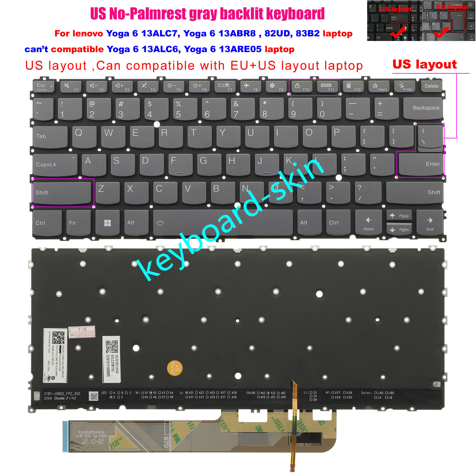 New US Backlit Keyboard For Lenovo YOGA 6 13ALC7,82UD,YOGA 6 New US Backlit Keyboard For Lenovo YOGA 6 13ALC7,82UD,YOGA 6