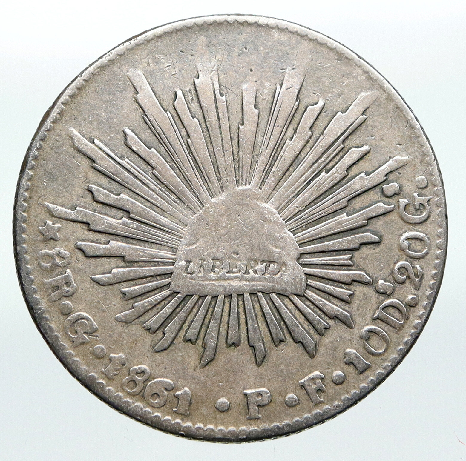 1861 Go PF MEXICO BIG Silver 8 Reales Antique VINTAGE Mexican Coin