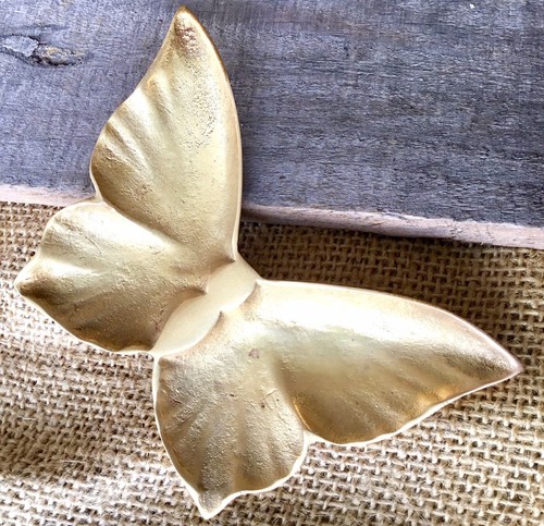 Vintage Solid Brass Butterfly Trinket Metalware Candy Dish Ashtray Patina 6