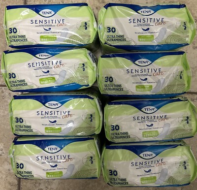 Lot of 8 Tena Sensitive Ultra Thin Light Incontinence Pads, 30 Count/240 Pads
