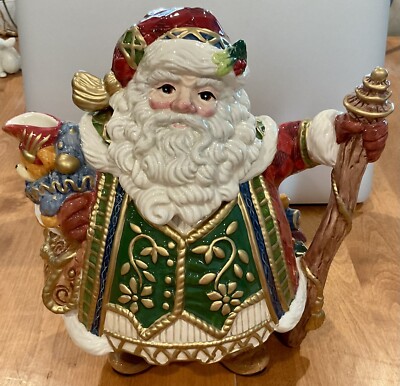 FITZ & FLOYD JOLLY OLE ST NICK DARLING TEAPOT UNUSED NEW WOB 9.5  MINT COLORFUL!