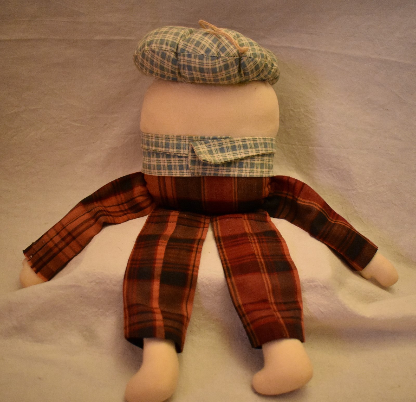 Humpty Dumpty Stuffed Doll Pillow Sit or Hang Plaid Bow Tie over 13 inches tall