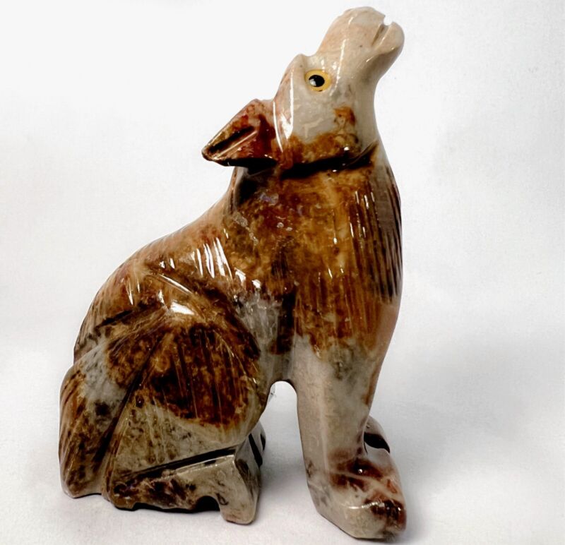 2 1/2" Howling Wolf Crystal Soapstone Carving Totem Healing Guardian Figurine