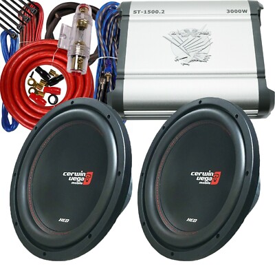 2x CERWIN-VEGA XED12V2 12'' Subwoofers+ Soundxtrem ST-1500.2 Amplifier+ 4 Ga Kit 