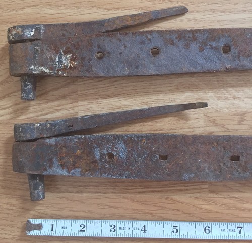 Antique Barn Door Straps Pancake Hinges + Pintles Wrought Iron Pair 29.5” 25”