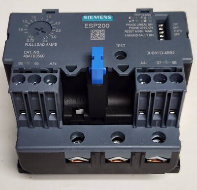 SIEMENS 48ATB3S00 ESP200 Electronic Overload Relay 3UB8113 4BB2 .75-3.4 AMP