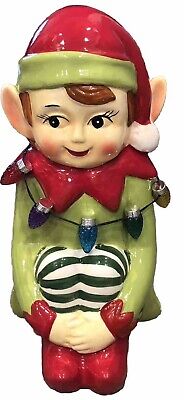 Mr. Christmas Ceramic 11  Knee Hugger Elf Lights Holiday Christmas Tabletop