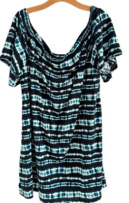 WOMEN'S WEST LOOP BLUE & WHITE TIE DYE OFF THE SHOULDER DRESS SIZE XL BRAND NEW